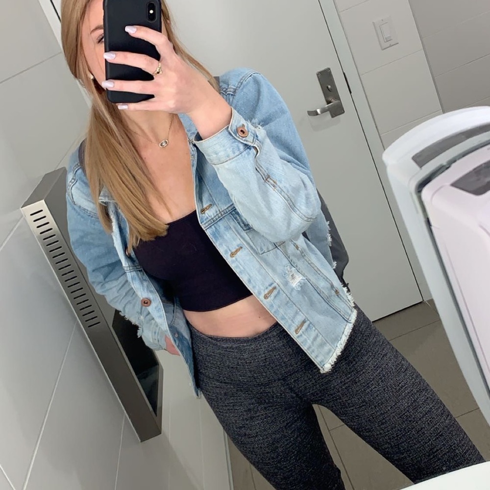 light wash distressed denim jacket